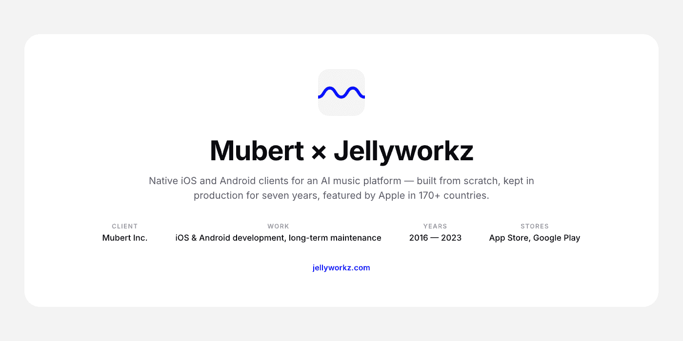 Closing slide — Mubert × Jellyworkz project credits