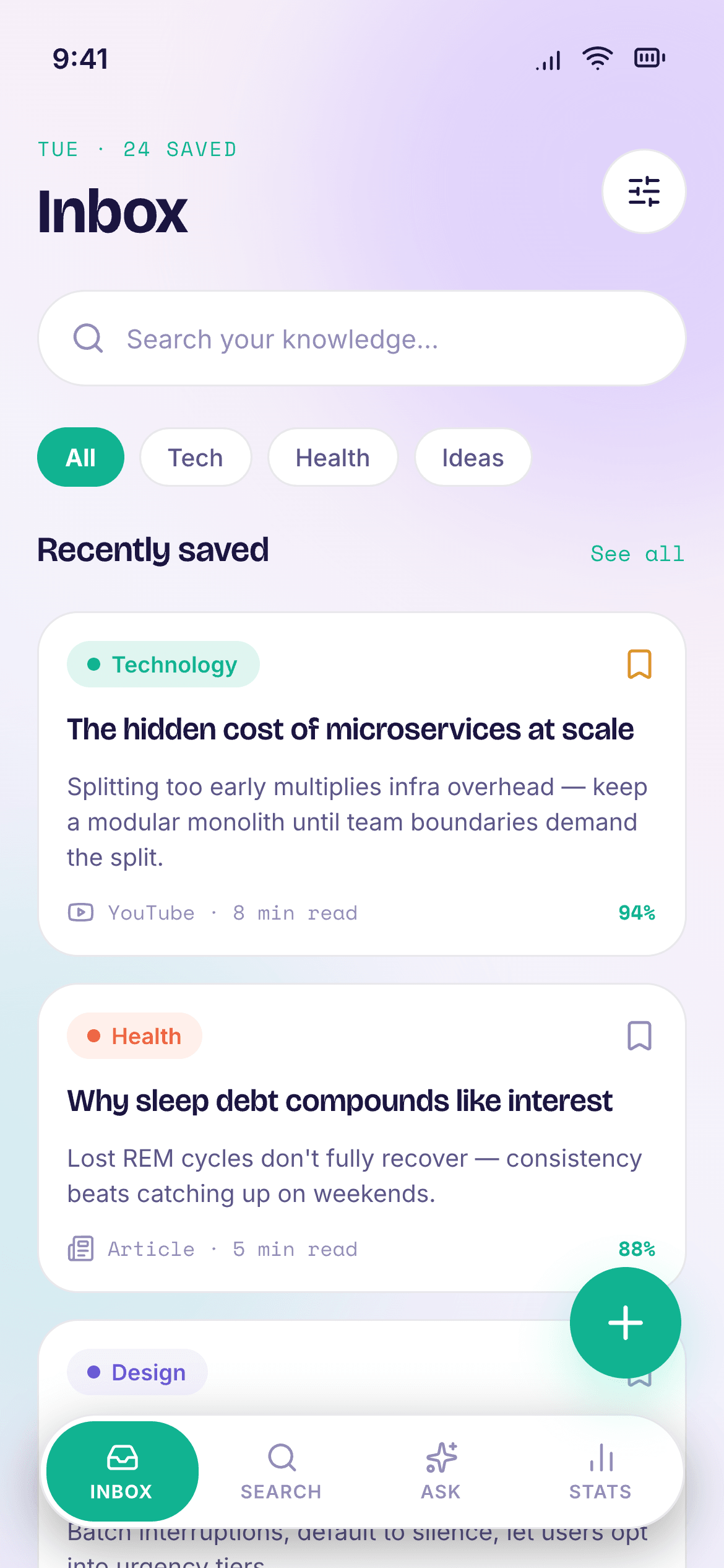 Design — the inbox, light theme