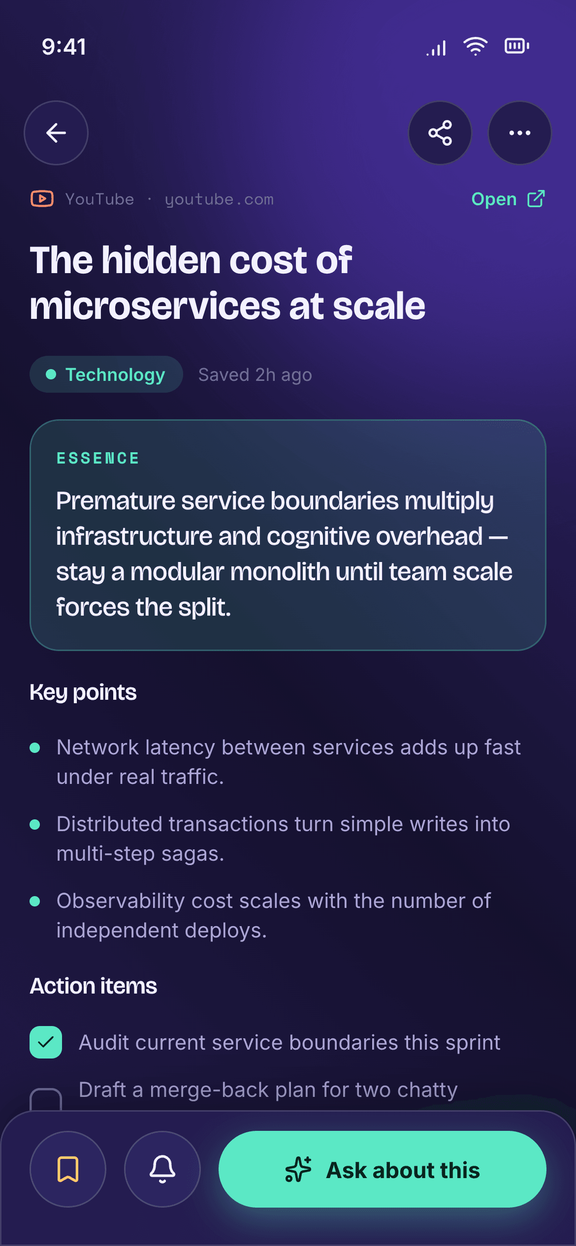 Design — an item with summary and key points