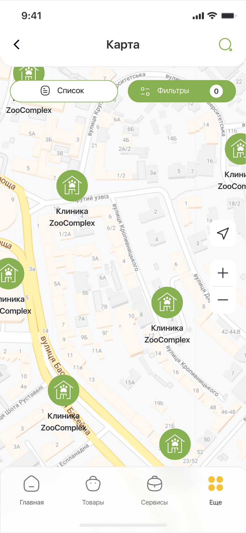 Map of clinics and services