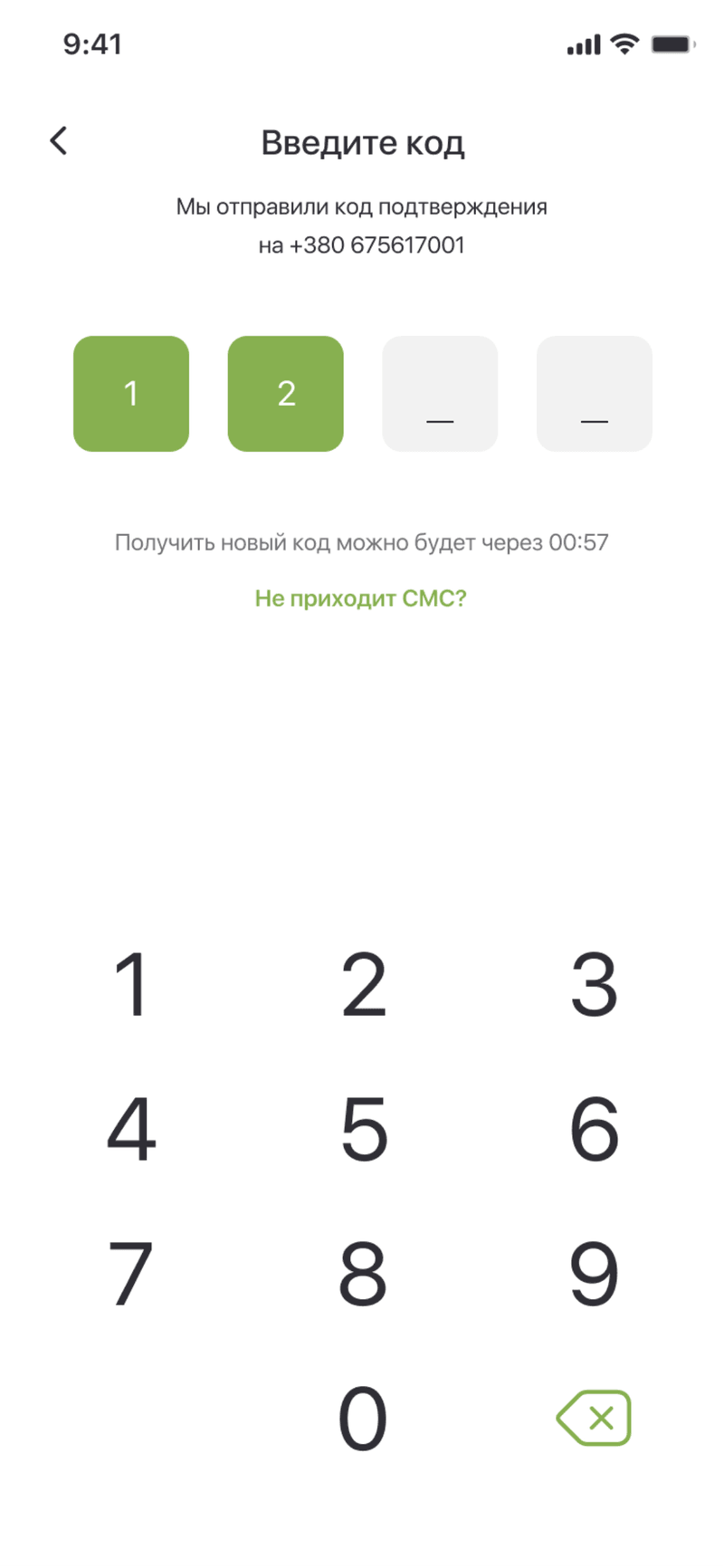 Sign in — entering the code from the SMS
