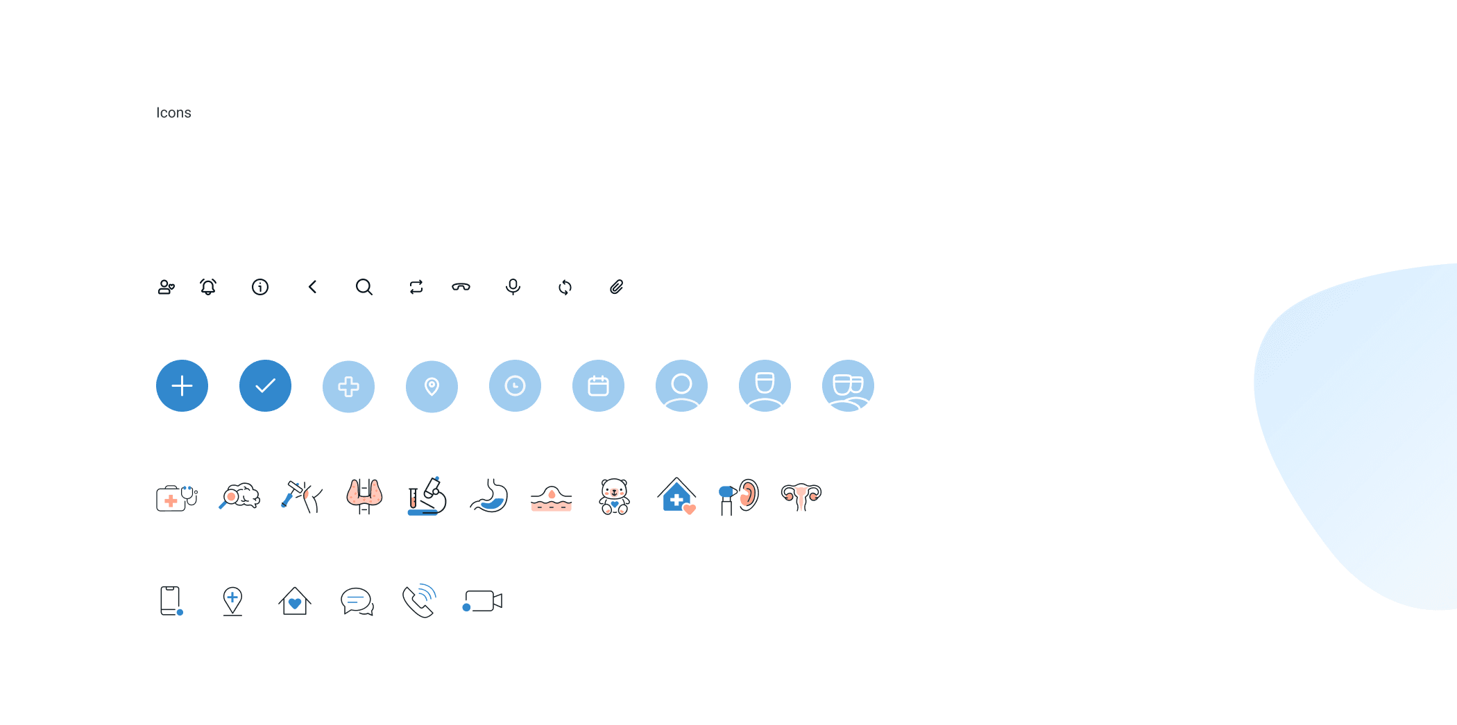 The DobroDoc icon set — medical, navigation and communication symbols