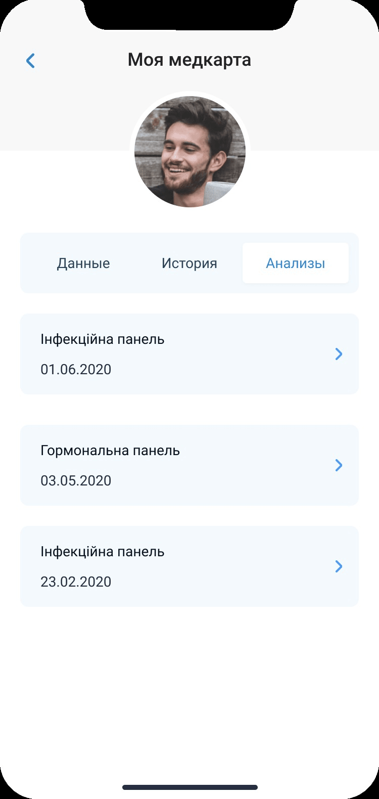 Medical card — personal data tab