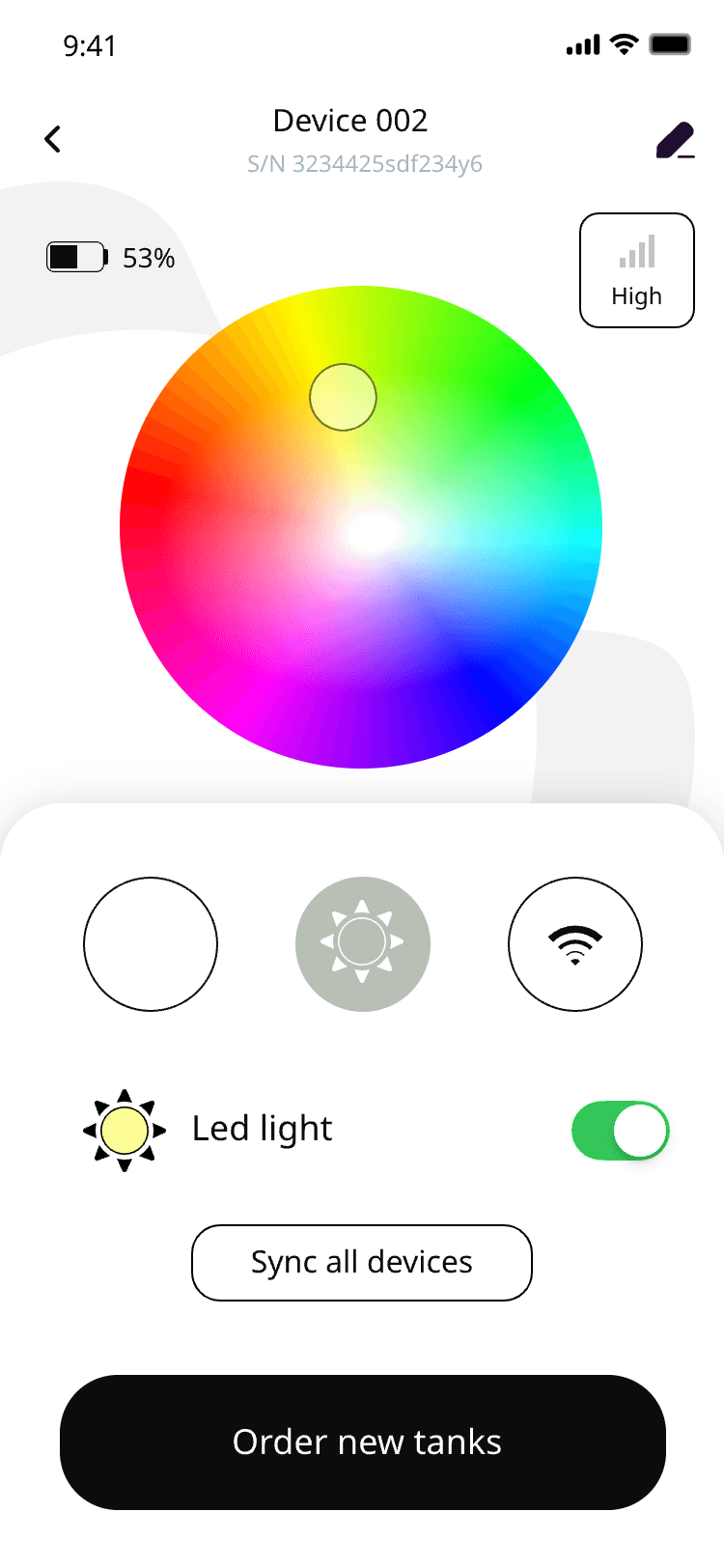 Device 002 colour wheel with the sync-all-devices control