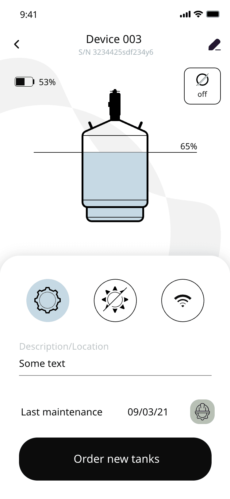 Device 003 switched off, with the order-new-tanks button