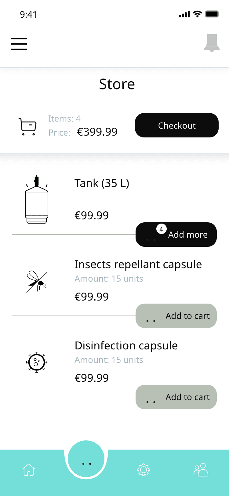 Store with two items in the cart and a checkout button
