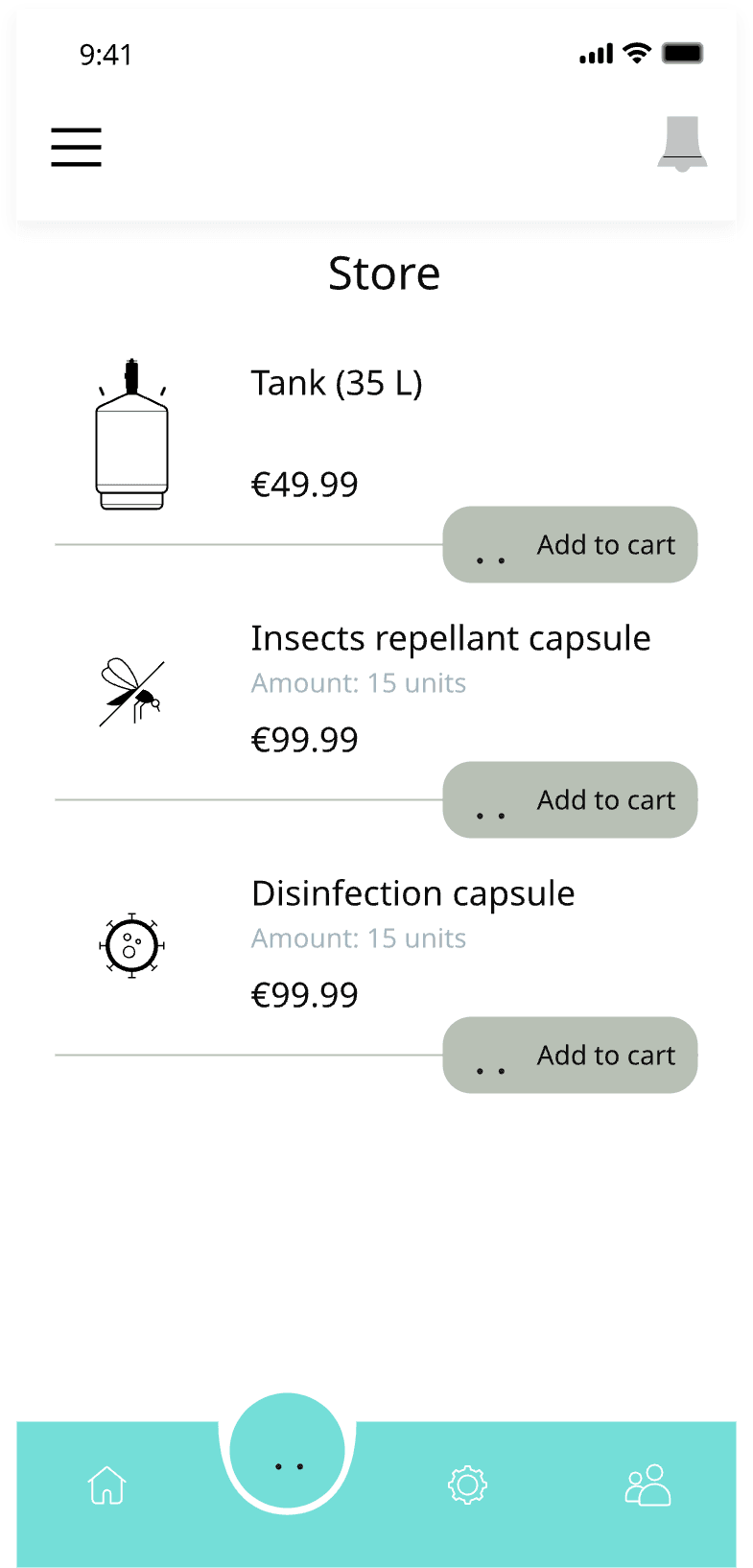 Store — tanks and capsules with prices and add-to-cart buttons