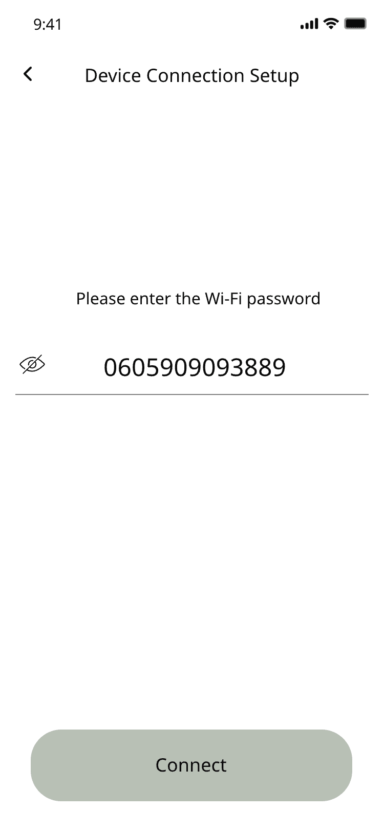Device connection setup asking for the Wi-Fi password