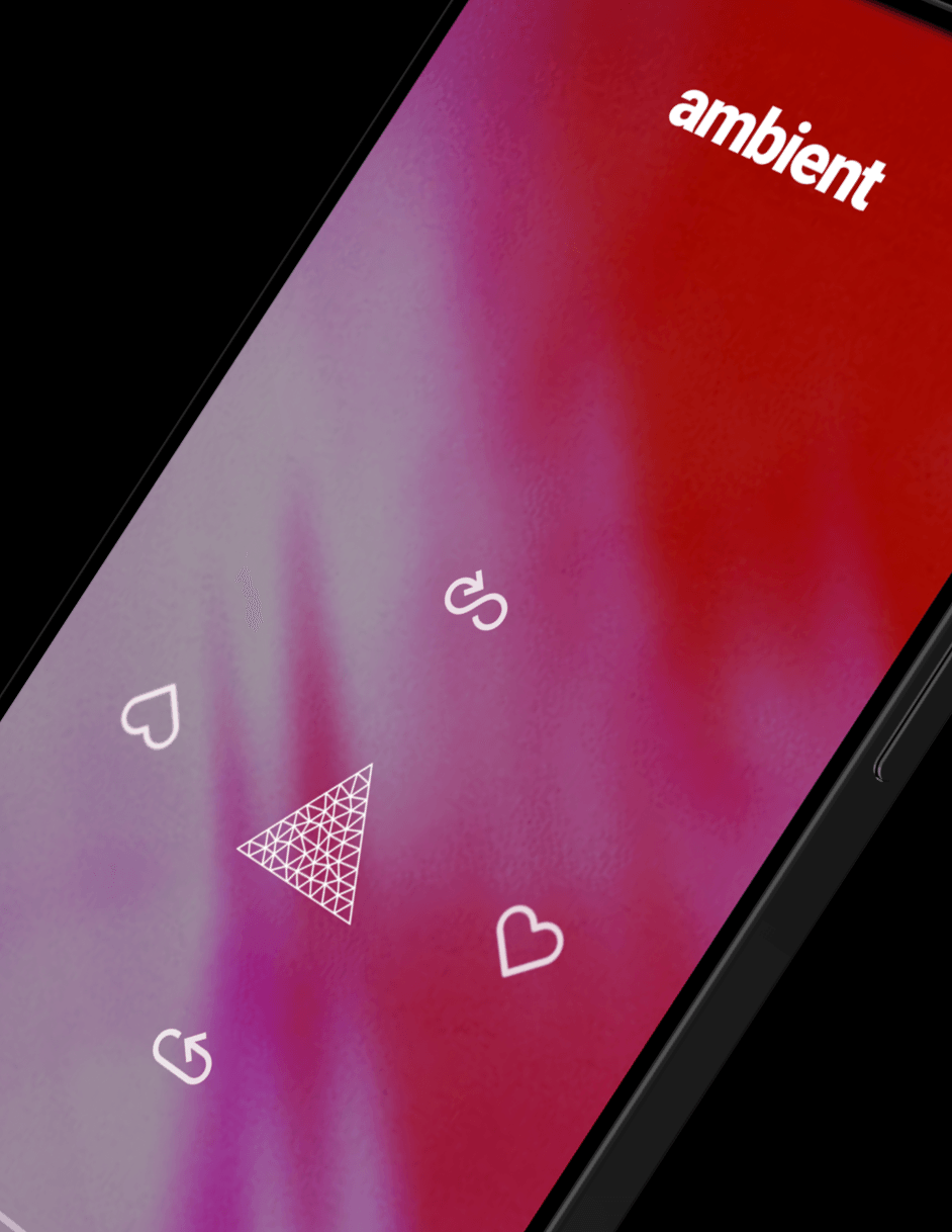 The ambient station — red and magenta artwork with the radial player controls