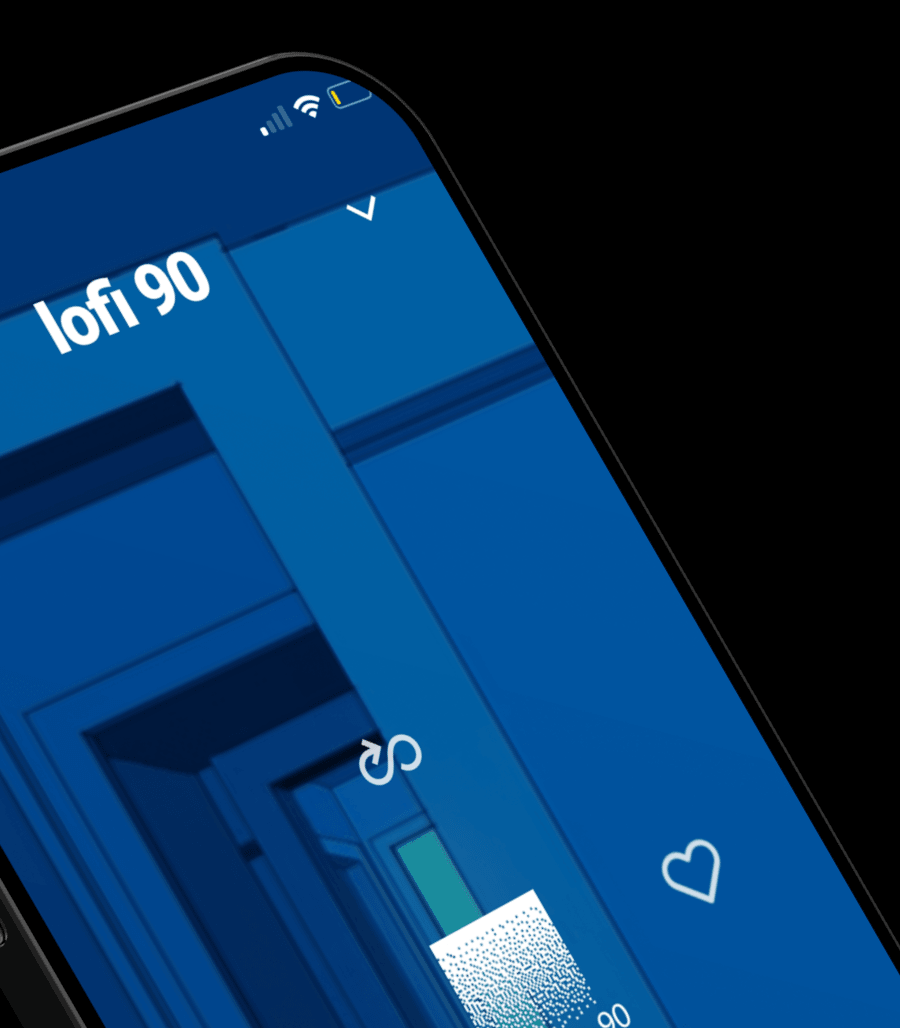 The lofi 90 station playing in the Mubert app on a phone
