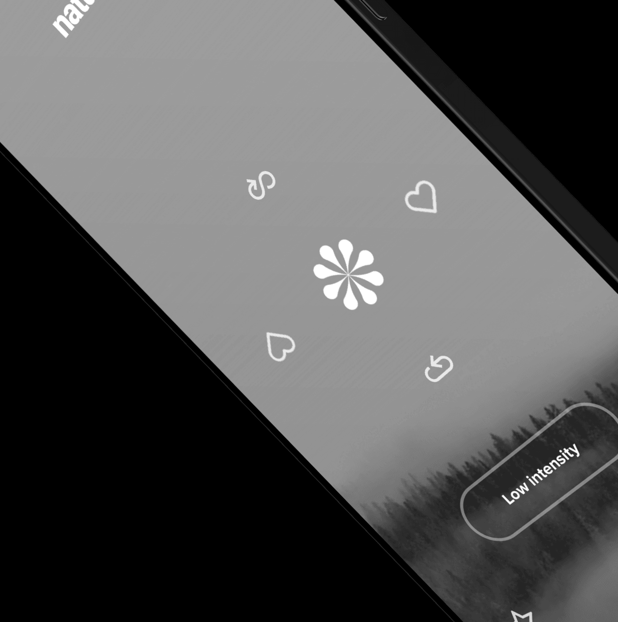 The nature station — greyscale forest artwork with the intensity control